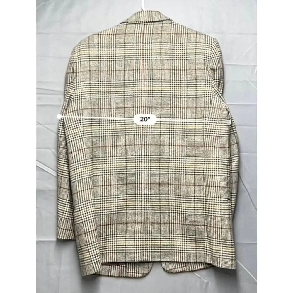 Charter Club 100 Wool Brown Plaid Blazer Prince of Wales Sz 10 Preppy‎ Academia